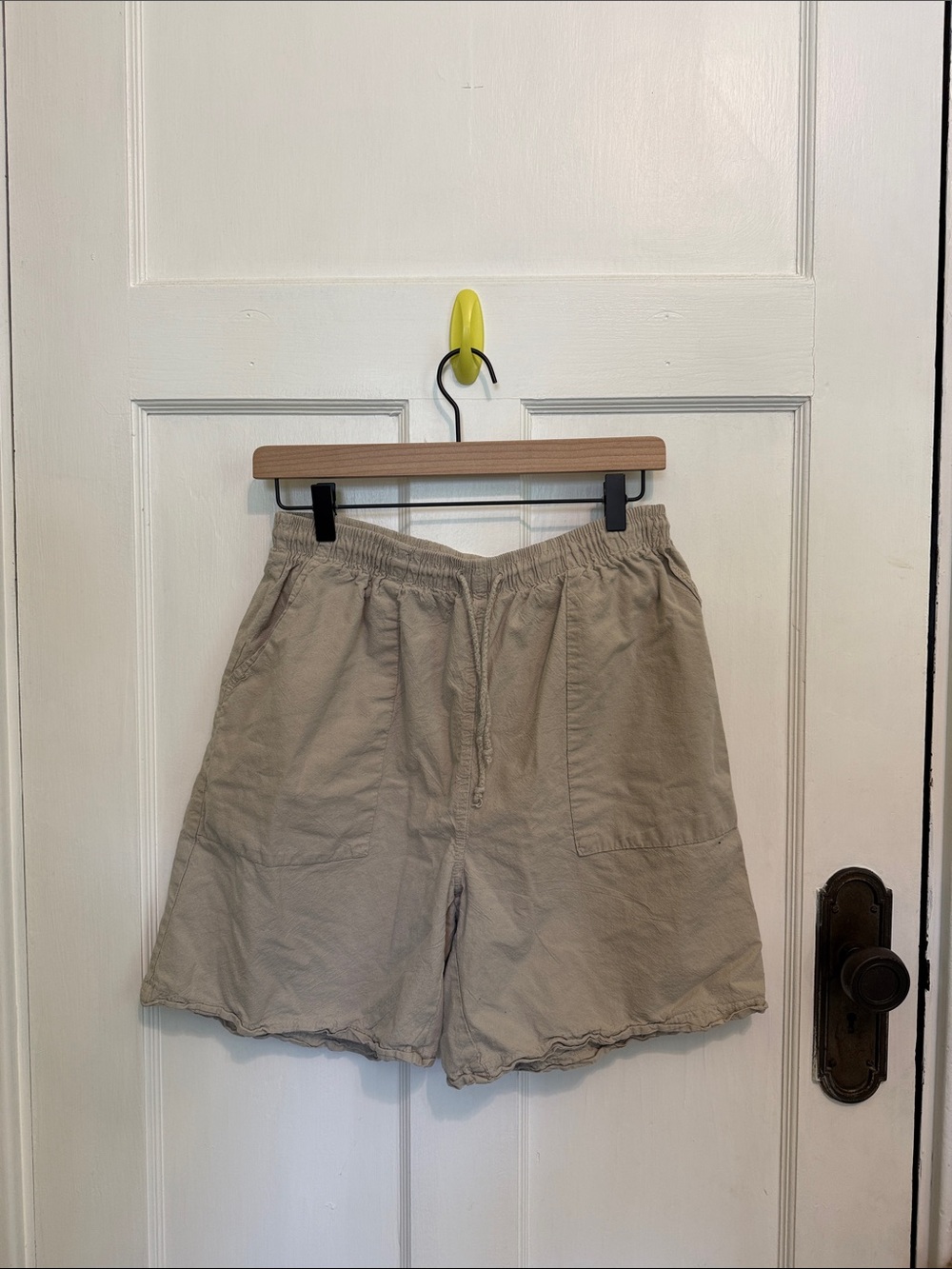 Vintage Cotton Casual Drawstring Shorts in Beige